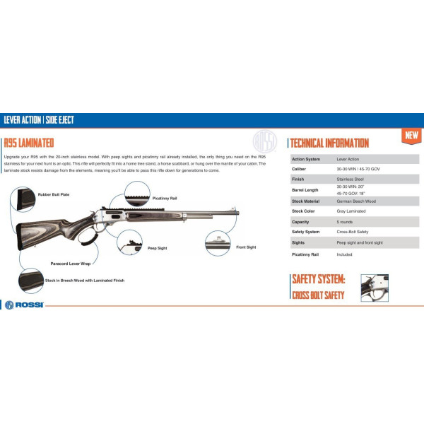 Rossi R95 Laminated .45-70 Govt, 18" (457mm)